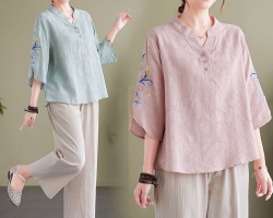 洋氣棉麻七分袖
